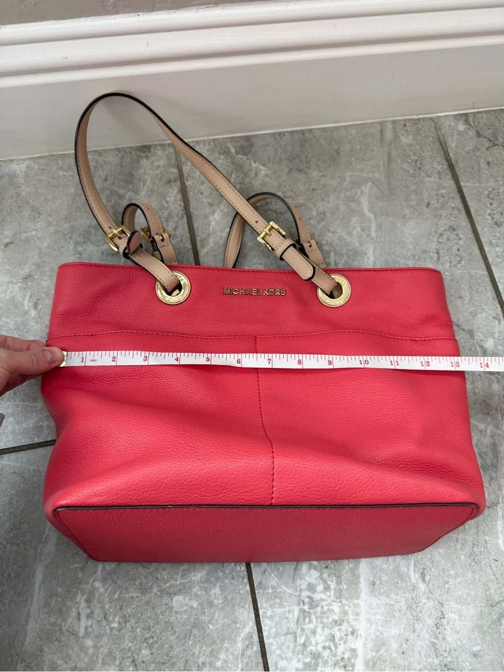 Michael Kors Bedford Coral Pink Pebbled Leather Tote 30H4GBFT6L